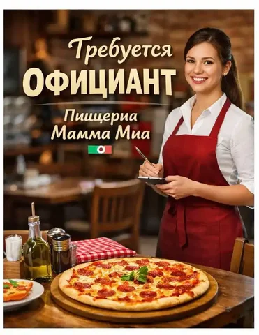 Требуется официант в пиццерию Мамма мия - частное объявление в Балашиха