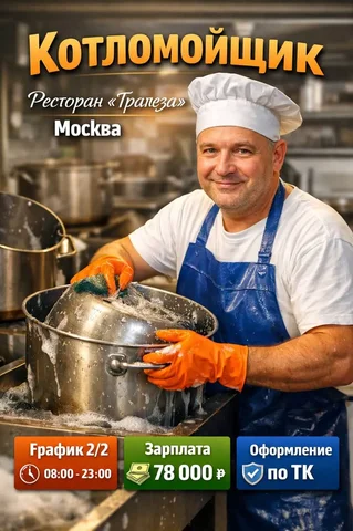 Вакансия котломойщика в ресторане Трапеза - Работа в Москва