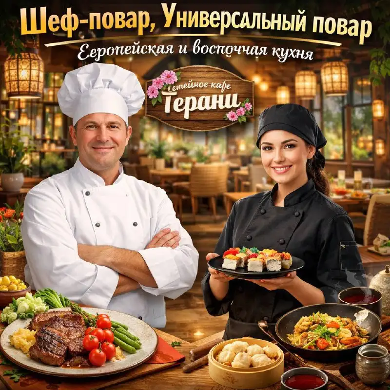 Вакансия шеф-повара и универсального повара в семейном кафе 'Герани' - Повар, кулинар (Работа) в Серпухов