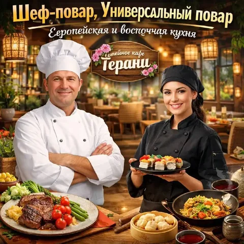 Вакансия шеф-повара и универсального повара в семейном кафе 'Герани' - Вакансии в сфере общественного питания в Серпухов