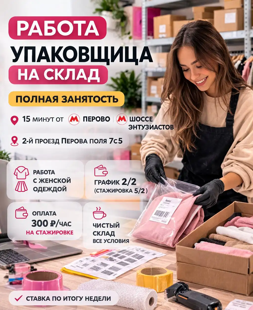 Вакансия упаковщицы на складе - Работа в Москва
