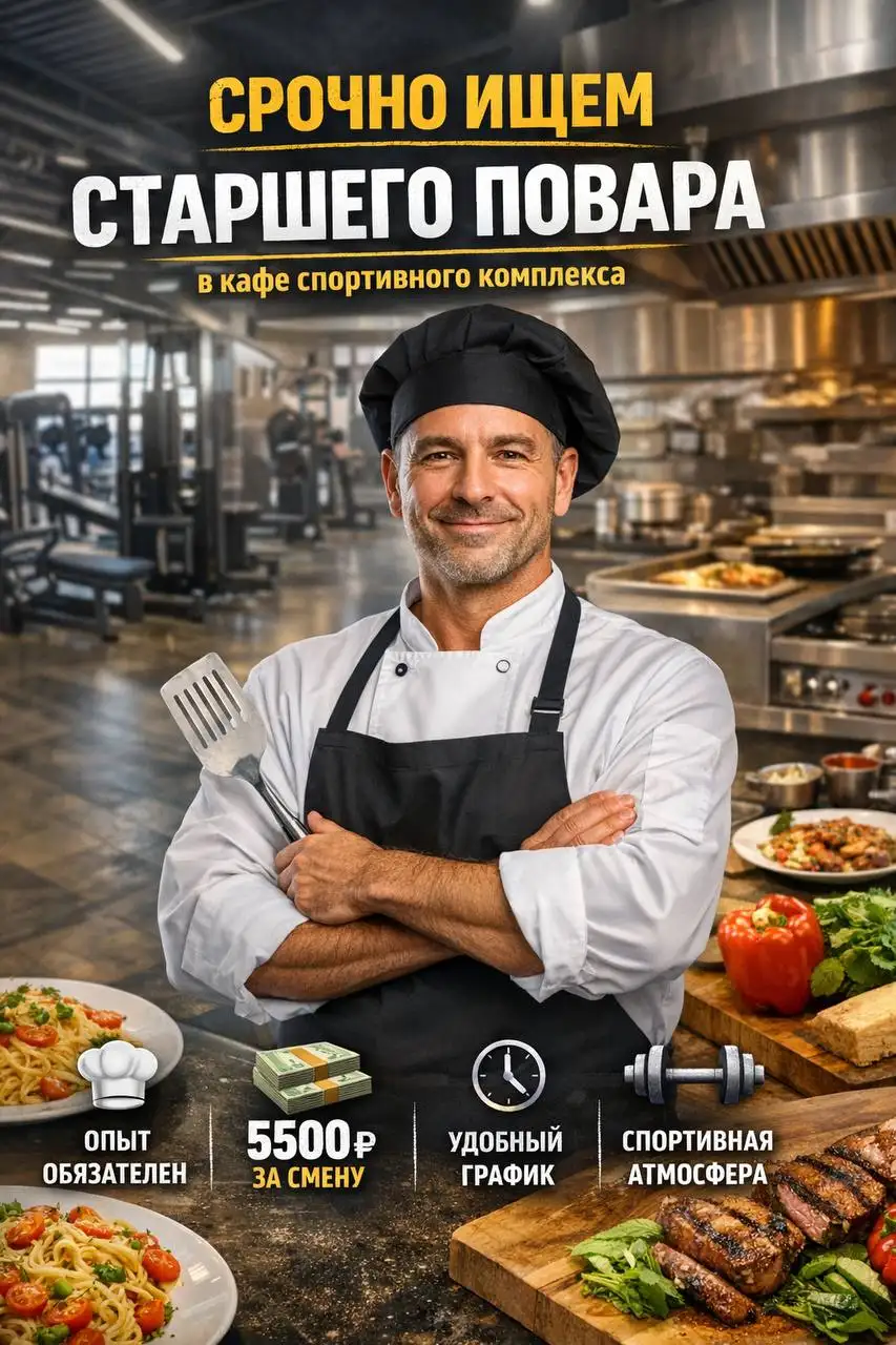 Вакансия старшего повара универсала в кафе спортивного комплекса - Вакансии (Работа) в Москва