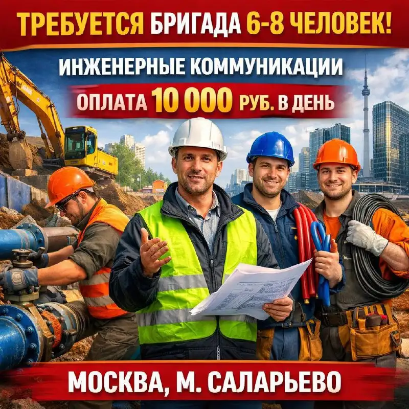 Бригада специалистов по наружным и внутренним инженерным коммуникациям - Строительство (Работа) в Москва