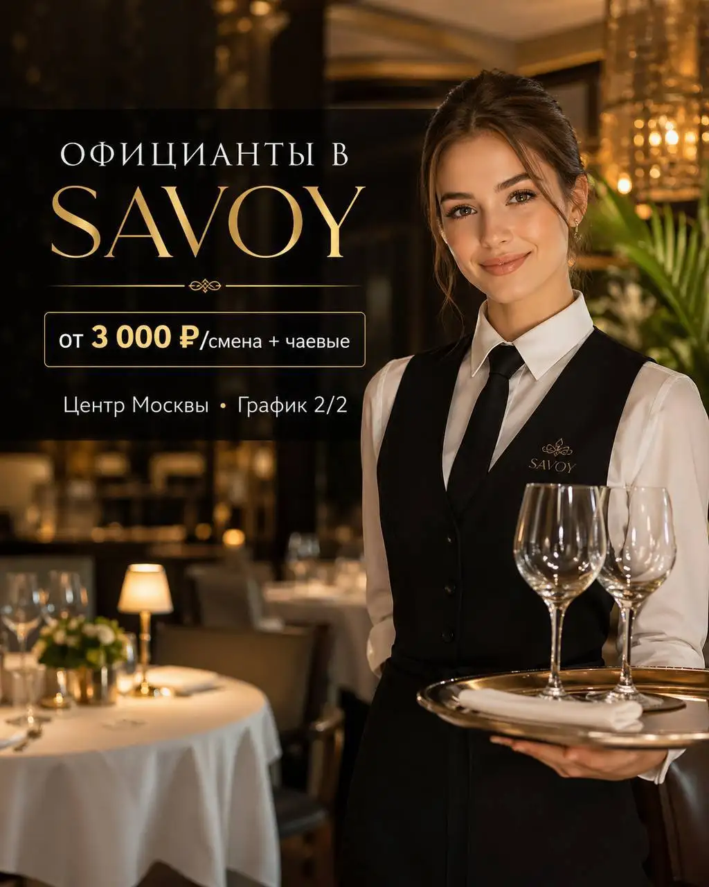 Официант в ресторан SAVOY - Официант (Работа) в Москва