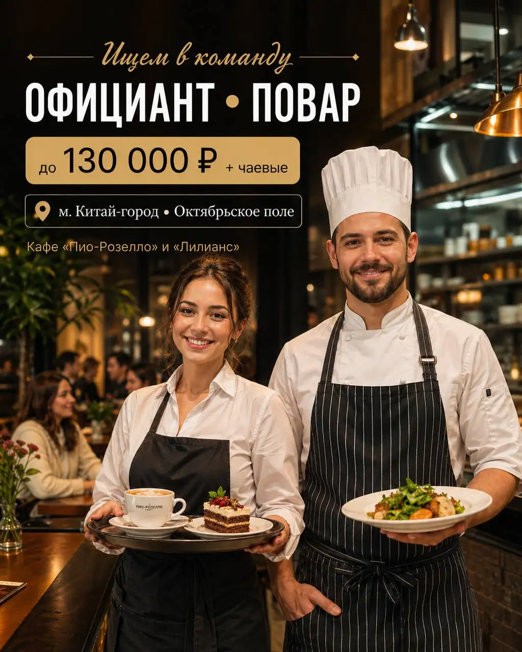 Вакансия: Официант и Повар-универсал - Рестораны и кафе (Работа) в Москва