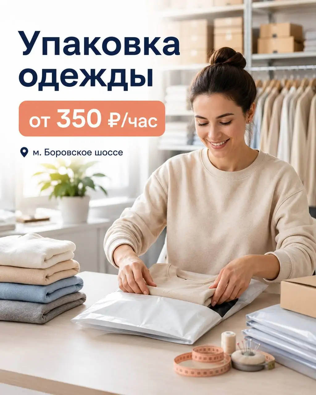 Упаковщица одежды с навыками шитья - Производство (Работа) в Москва