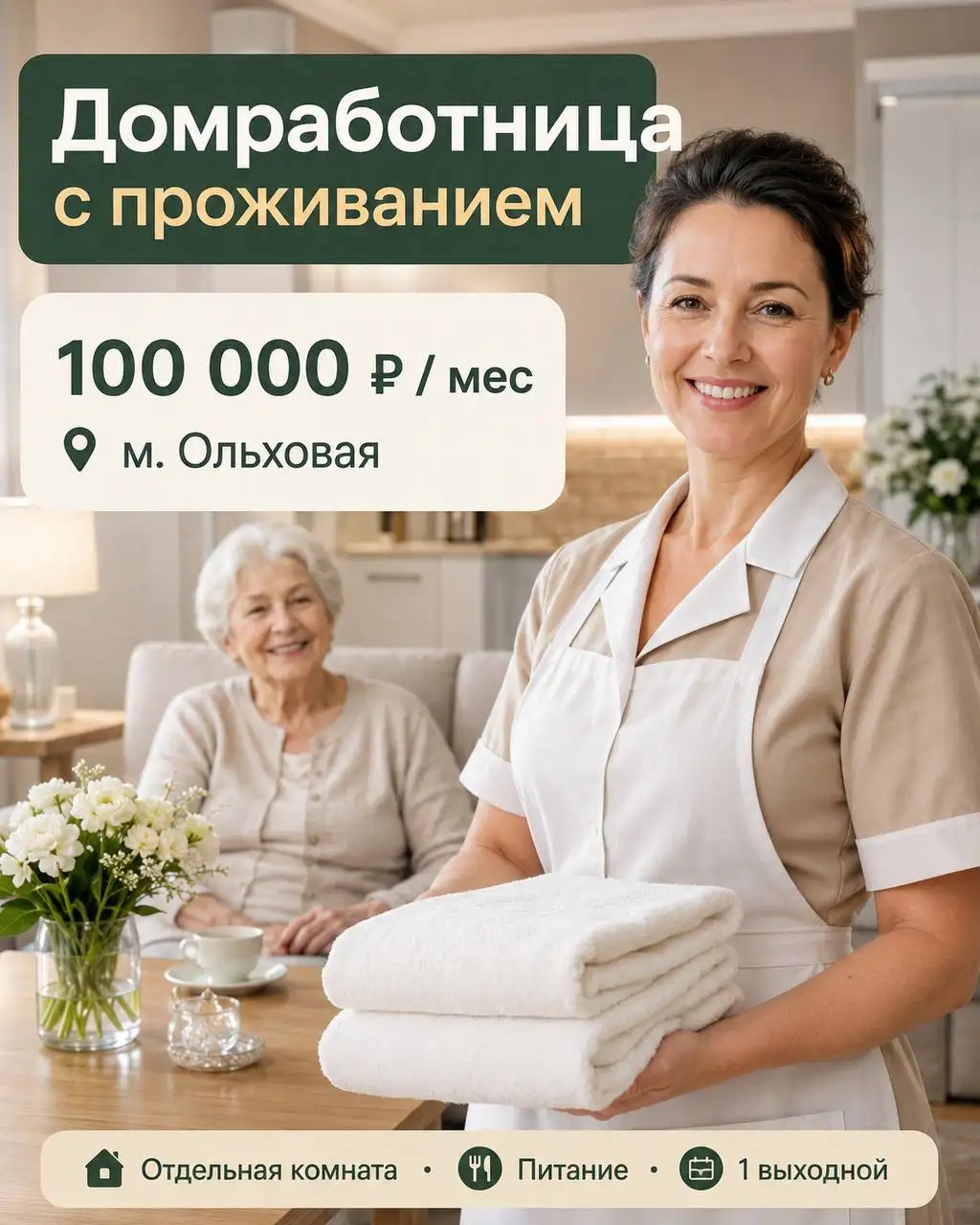 Вакансия домработницы с проживанием - Уборка и клининг (Работа) в Москва