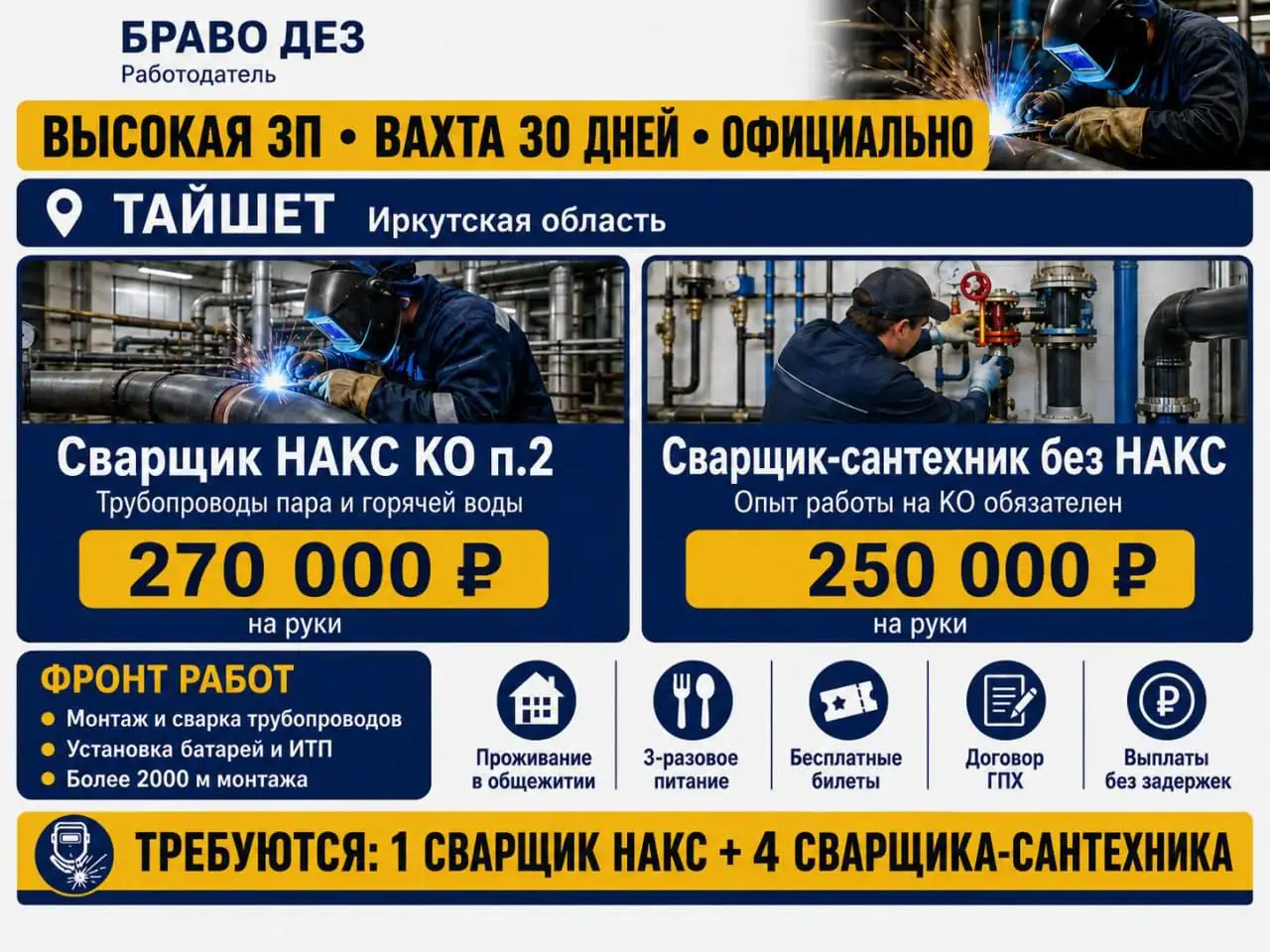 Вакансия сварщика НАКС и без НАКС - Работа в Тайшет