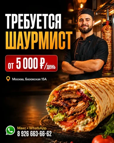 Работа шаурмистом в Москве - Кафе и рестораны в Москва