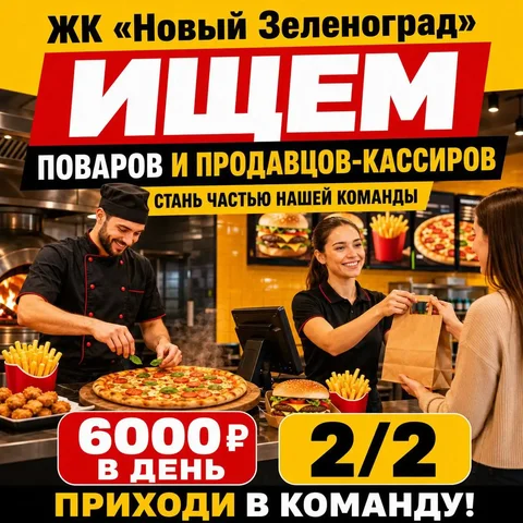 Вакансия Повар и Продавец-кассир - частное объявление в Зеленоград