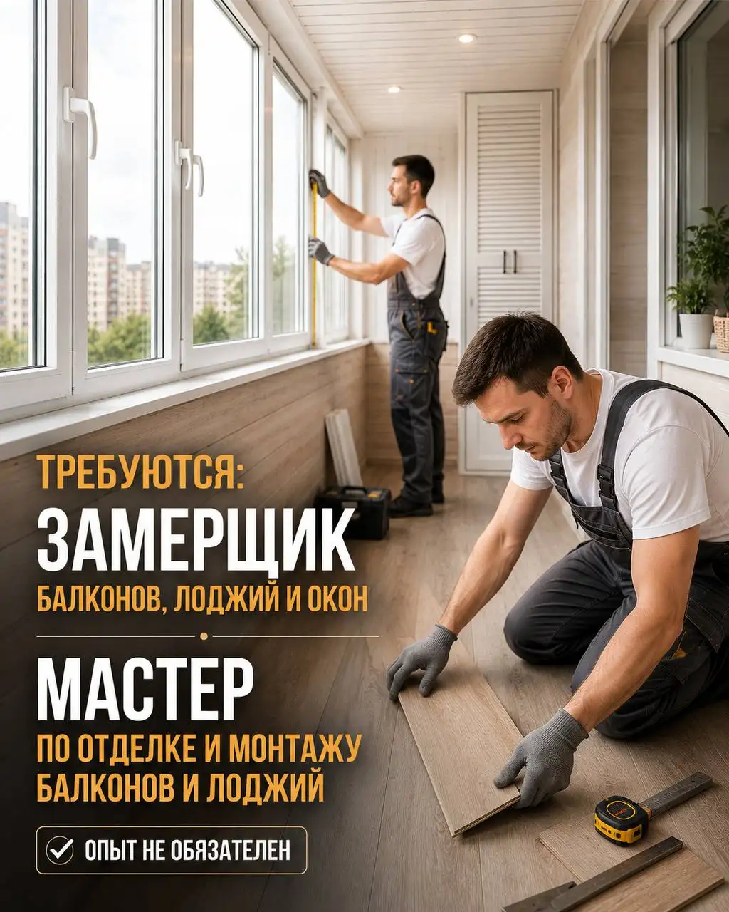 Вакансии: замерщик и мастер по балконам - Строительство (Работа) в Москва