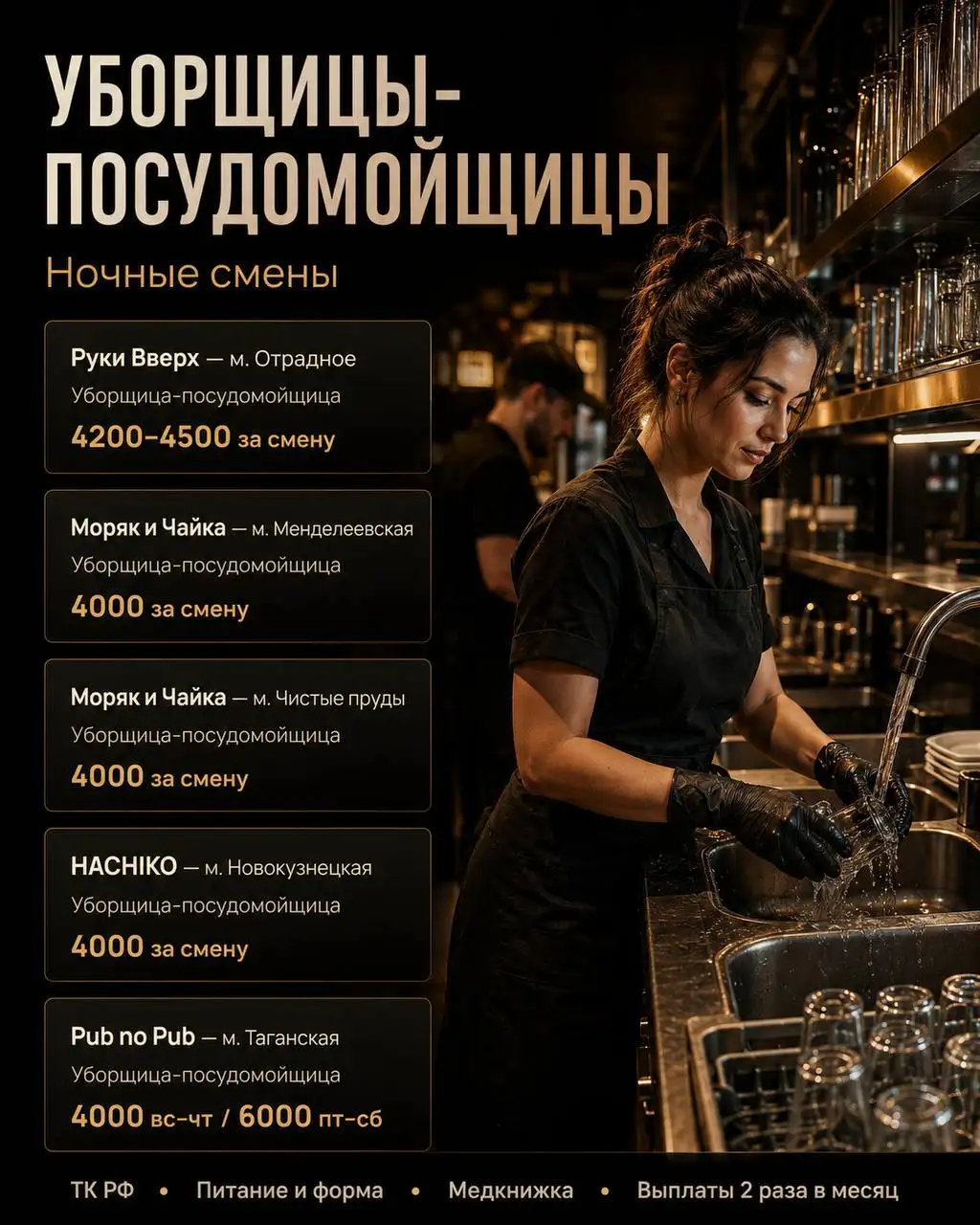 Уборщица-посудомойщица - Уборщица (Работа) в Москва