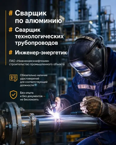 Вакансии: сварщик по алюминию, сварщик технологических трубопроводов, инженер-энергетик - частное объявление в Нижнекамск