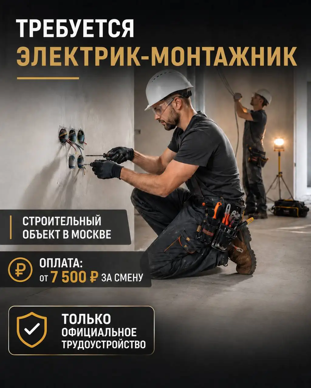Требуется электрик-монтажник - Строительство (Работа) в Москва