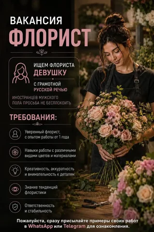 Флорист - частное объявление в Москва