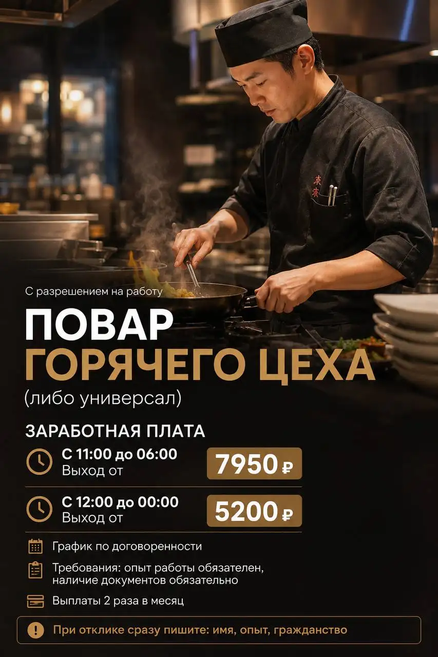 Повар горячего цеха / Повар-универсал - Повар (Работа) в Москва
