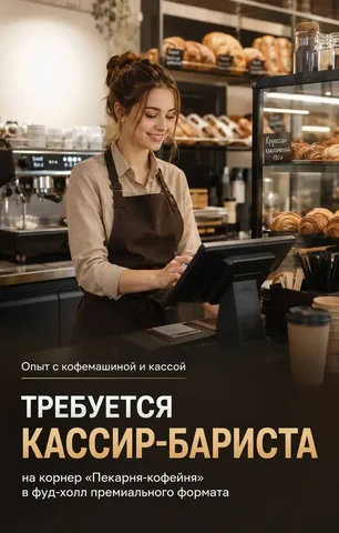 Вакансия кассир-бариста в пекарню-кофейню - Работа в Москва