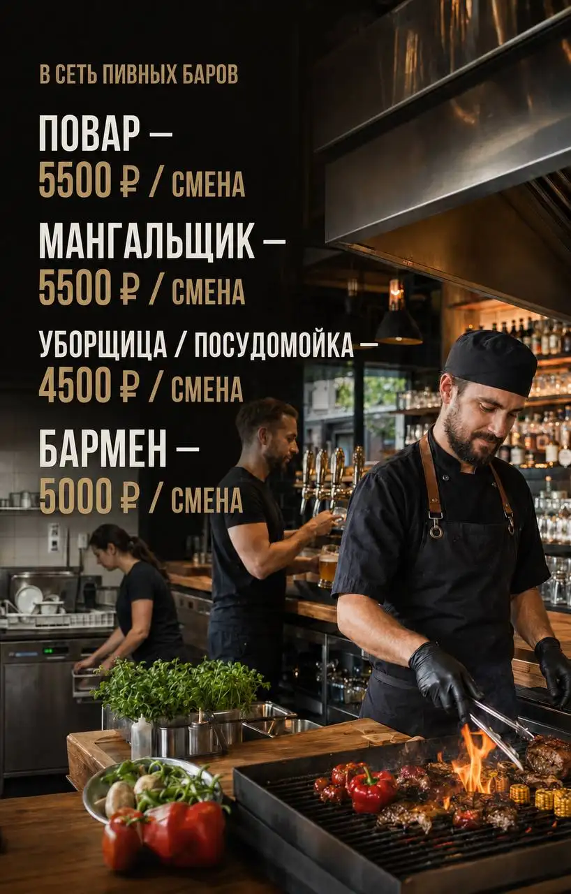 Вакансии в сети пивных баров - Общественное питание (Работа) в Долгопрудный