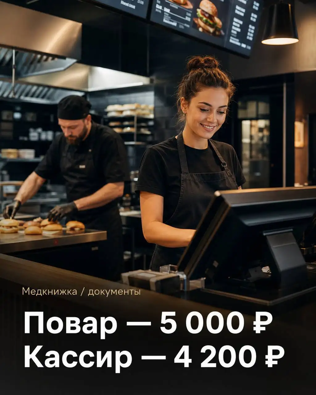 Вакансии: повар и кассир в бургерной - Повар, кассир (Работа) в Москва