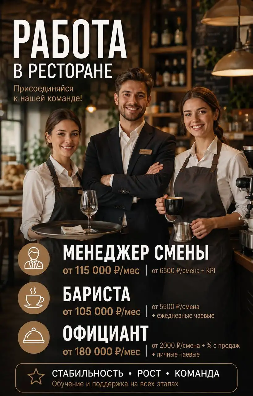 Вакансии: Менеджер, Бариста, Официант в Москве - Работа в Москва