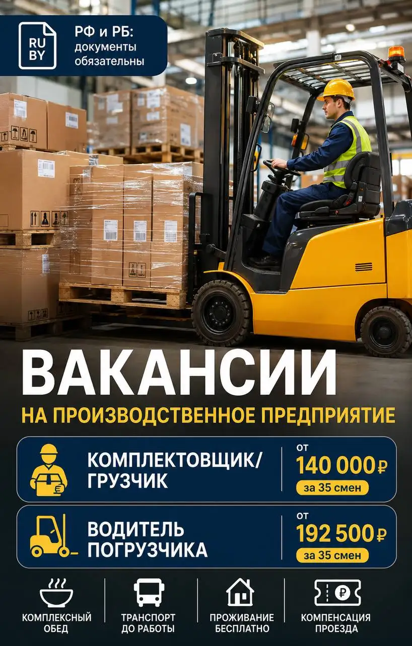 Вакансии: Комплектовщик/Грузчик и Водитель погрузчика (Солнечногорск) - Работа в Солнечногорск