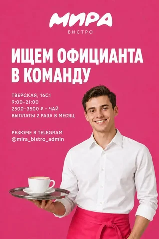 Официант в бистро МИРА, Москва - Кассир в Москва