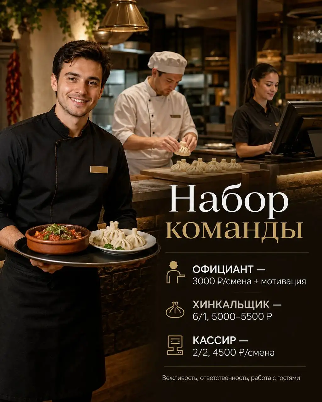 Официант, хинкальщик, кассир в Чакапули - Работа в Москва