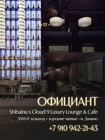 Официант в кафе Shibainu x Cloud 9 - Кассир в Москва