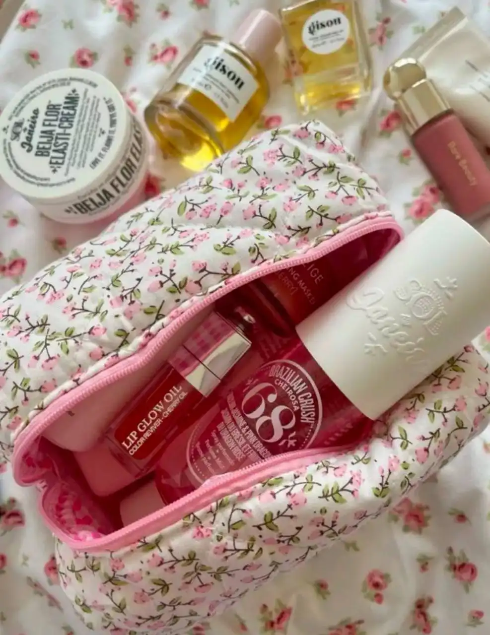 Хлопковая косметичка с нежно-цветочным принтом