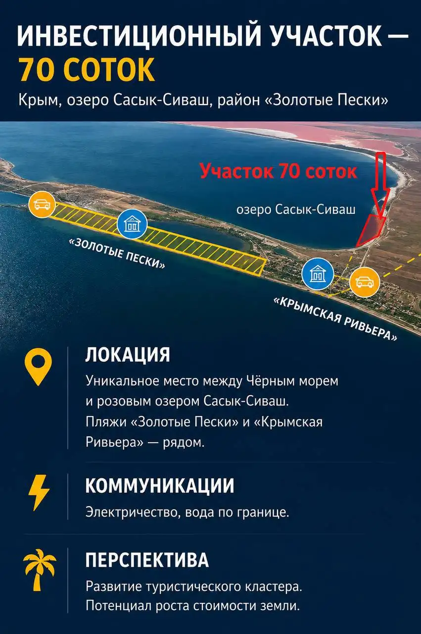 Участок 70 соток в Сакском районе Крыма рядом с морем - Земельные участки (Недвижимость) в Саки