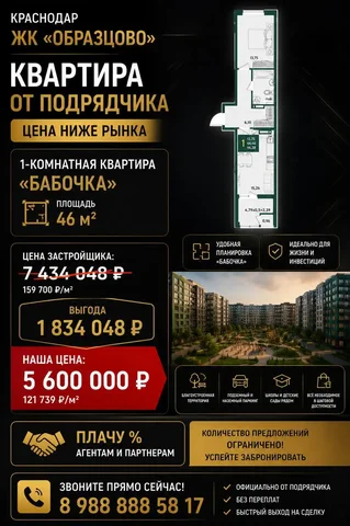 Продажа квартиры в ЖК Образцово от подрядчика - частное объявление в Краснодар