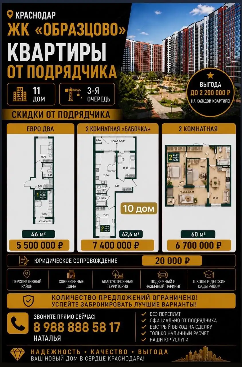 Квартиры в ЖК Образцово от подрядчика - Квартиры (Недвижимость) в Краснодар