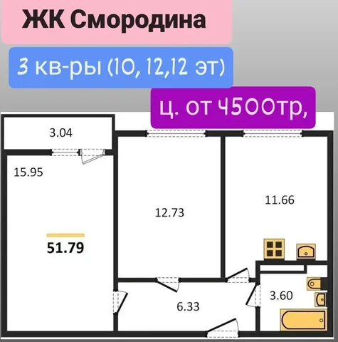 2-комнатная квартира в ЖК Смородина, 4 500 000 руб - Квартиры в Краснодар