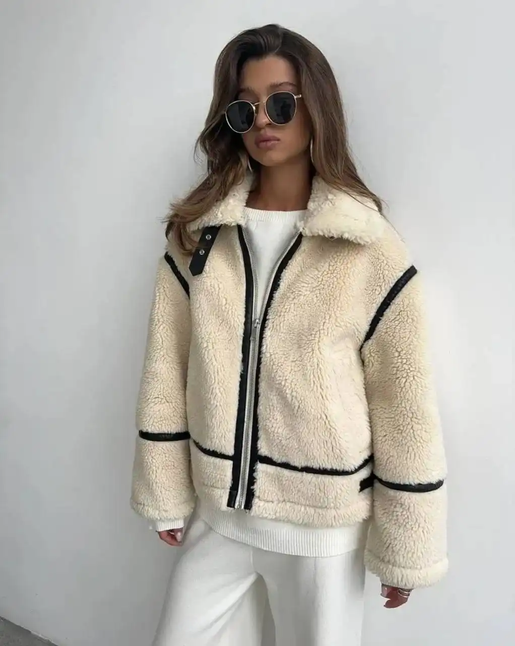 Плюшевая дубленка размер L оверсайз