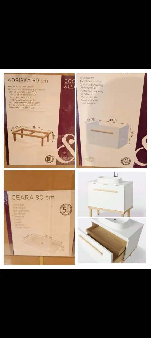 Новый набор для ванной комнаты: каменная раковина, тумба и деревянные ножки - Сантехника (Для дома и дачи) в Краснодар