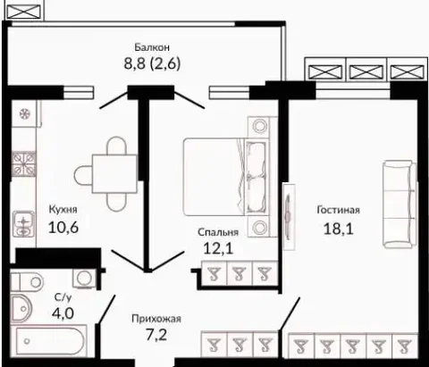 2-комнатная квартира на Ближнем Западном обходе - Ипотека в Краснодар