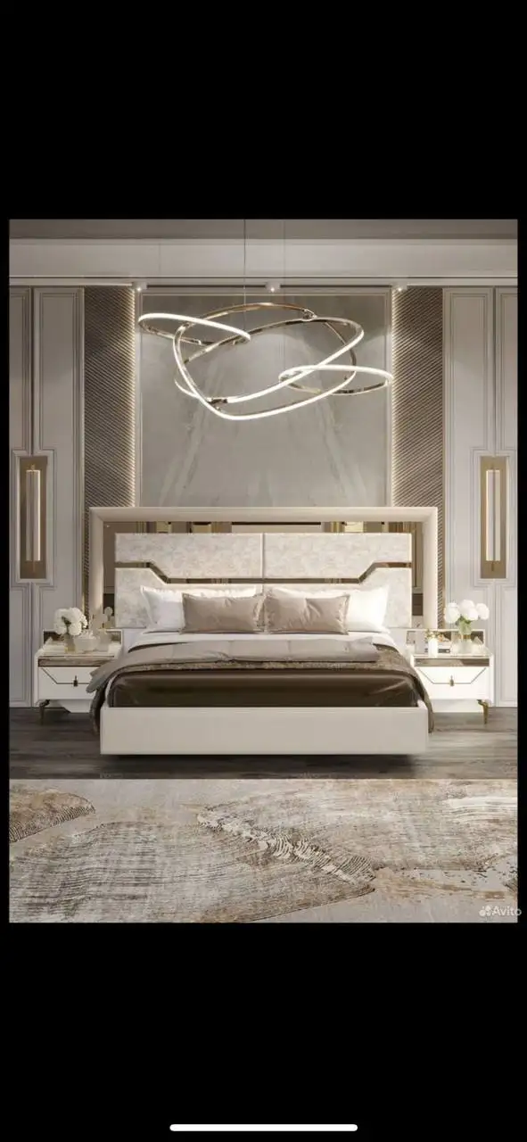 Шкаф, кровать, тумба и туалетный стол из МДФ крем-золото - Мебель (Для дома и дачи) в Краснодар