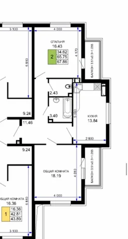 Квартира евро-3 с видом на Красную Площадь, 66 м² + балкон - Коммерческая в Краснодар