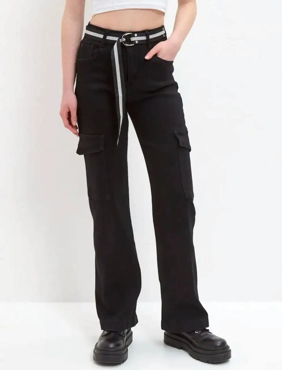 Джинсы карго для девочки черные с поясом новые - Детская одежда (Одежда) в Краснодар