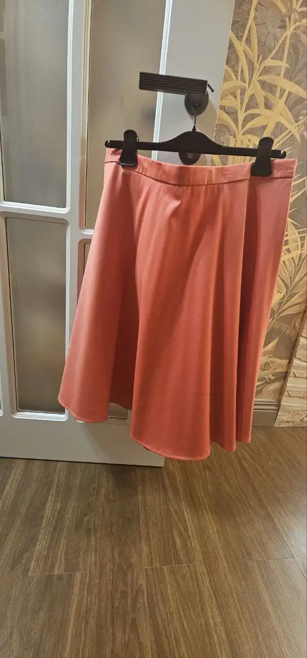 Юбка-солнце кораллового цвета, шерсть, размер 50