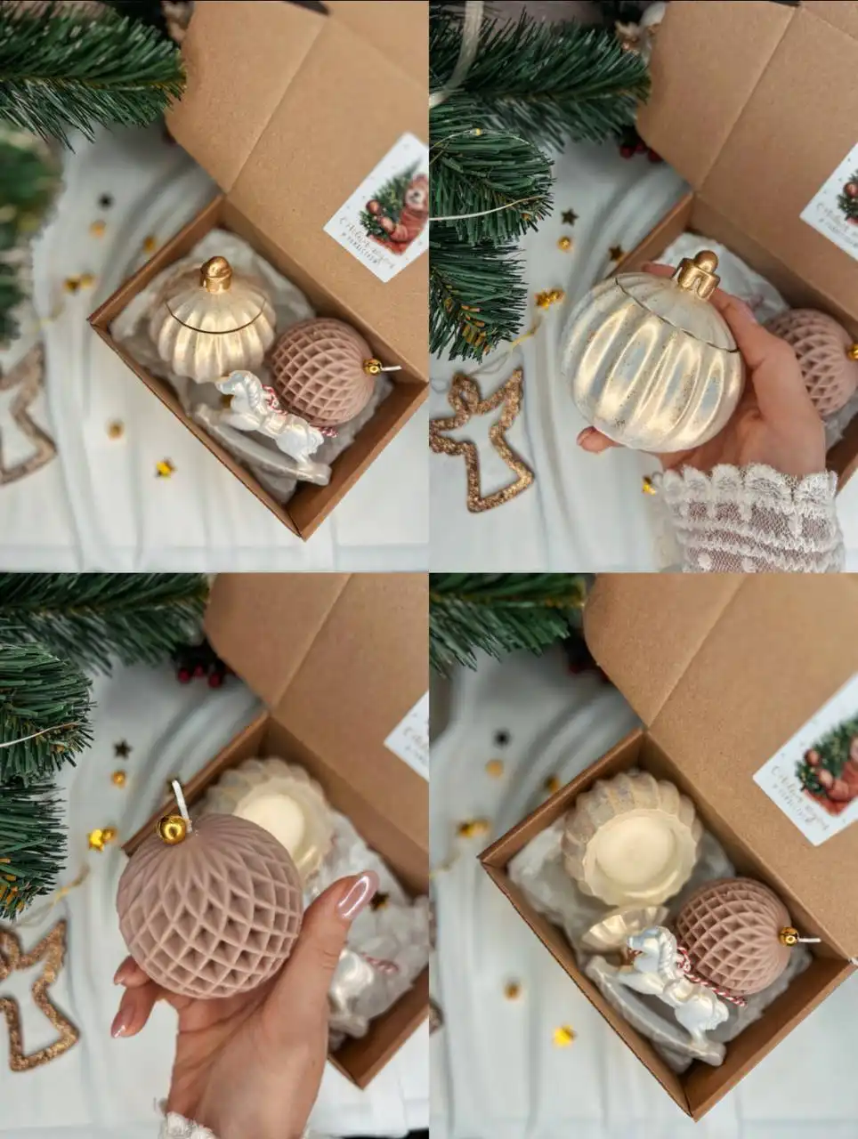 Набор новогодних шаров со свечой в подсвечнике