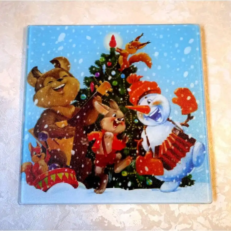 Разделочная доска стеклянная новогодний дизайн