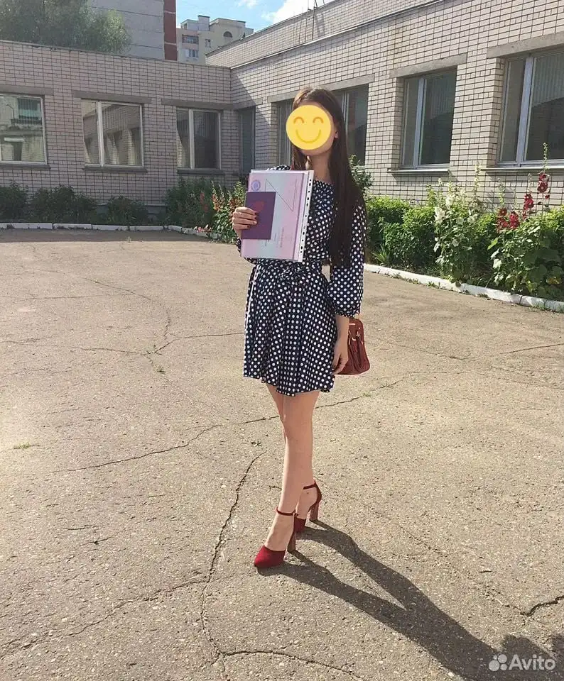 Нарядное платье синее в горошек, 42 размер - Платья (Одежда) в Красноуфимск