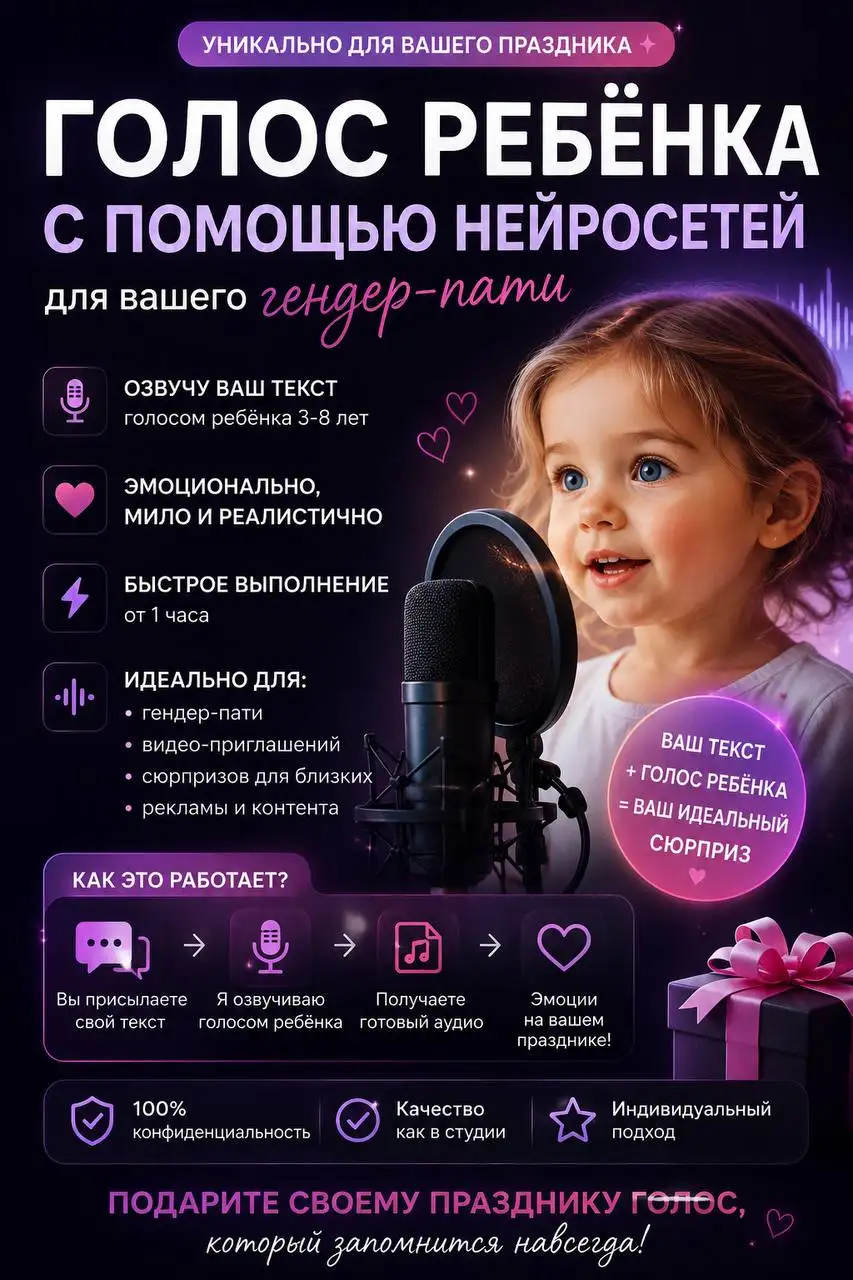 Озвучка для гендер-пати детским голосом - Аудио и видео продакшн (Услуги) в Москва