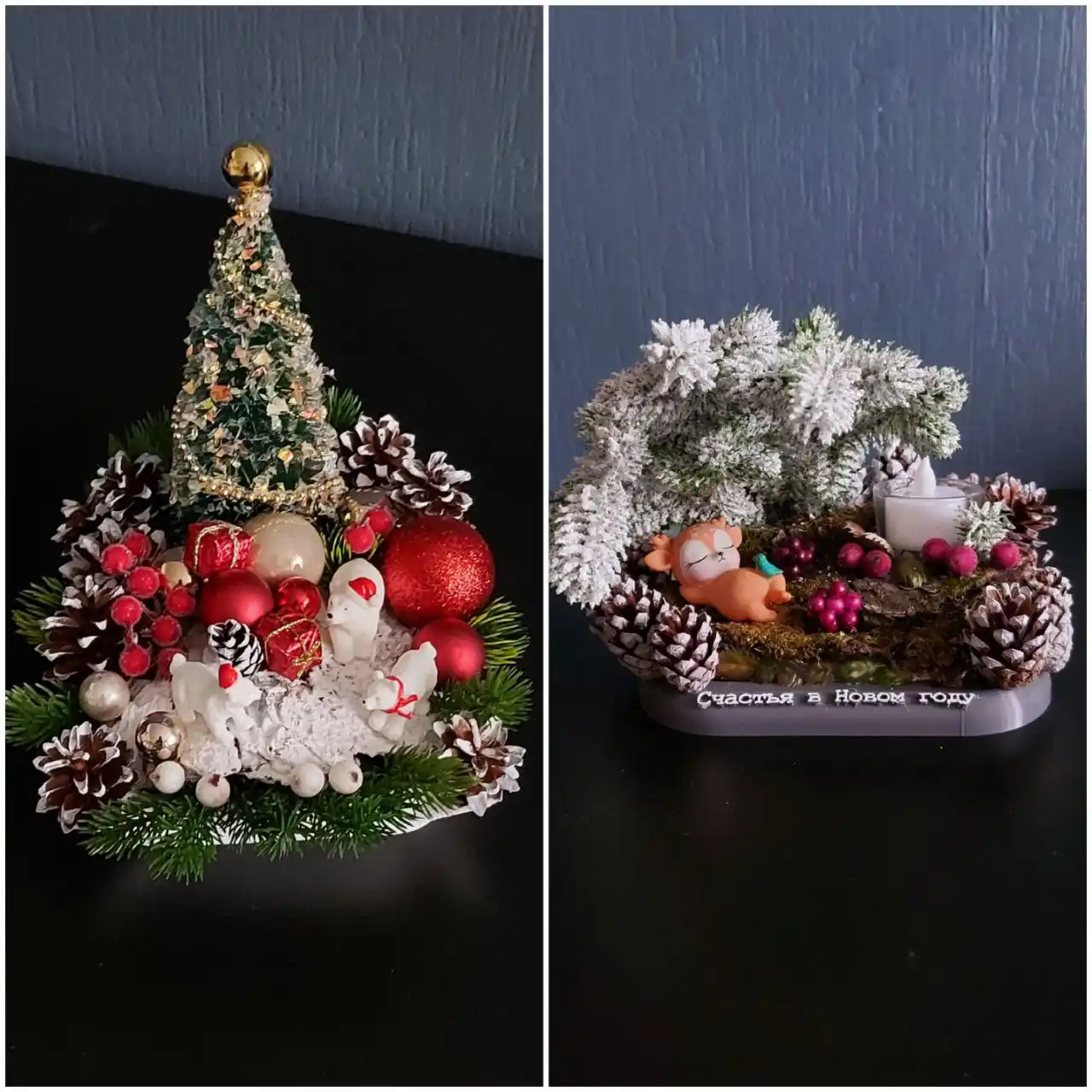 Новогодние композиции и подсвечники ручной работы