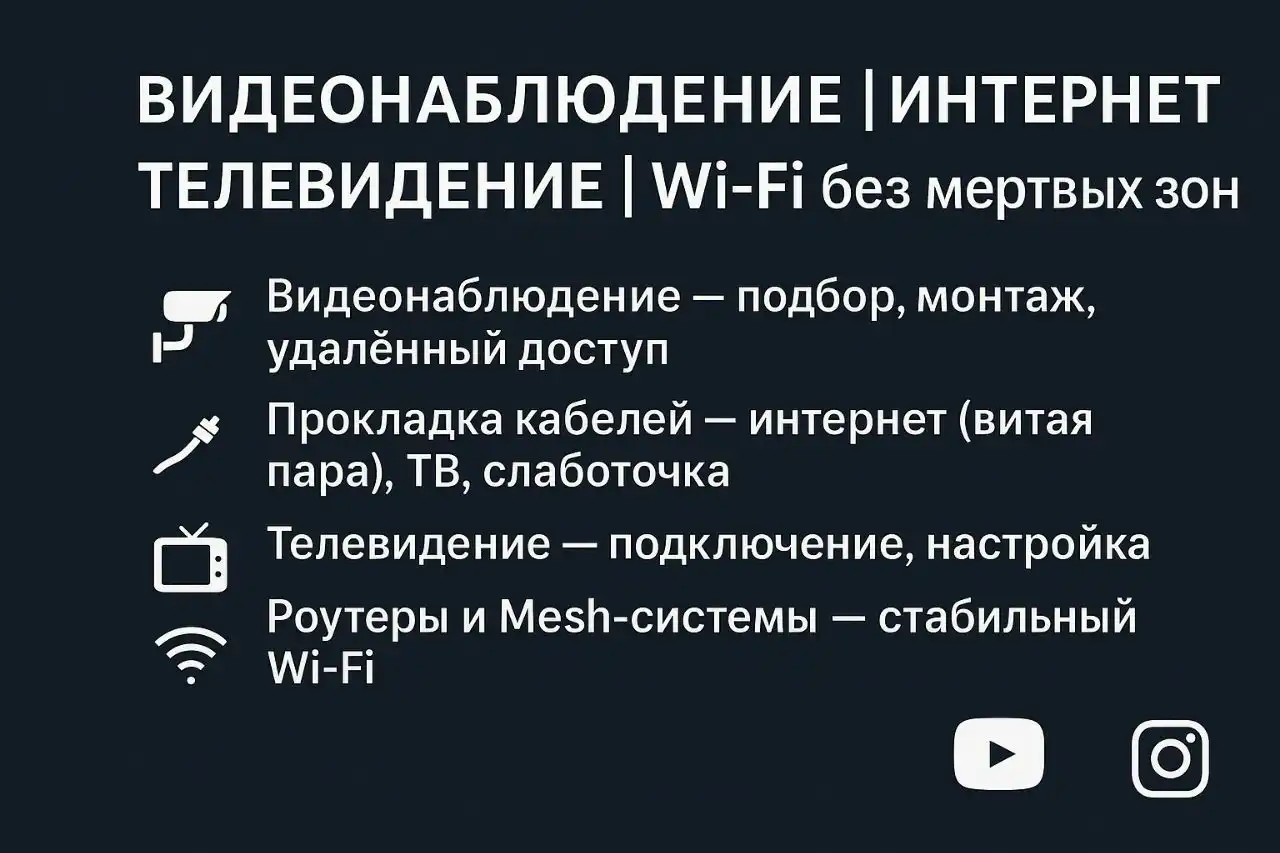Установка систем видеонаблюдения, телевидения и Wi-Fi