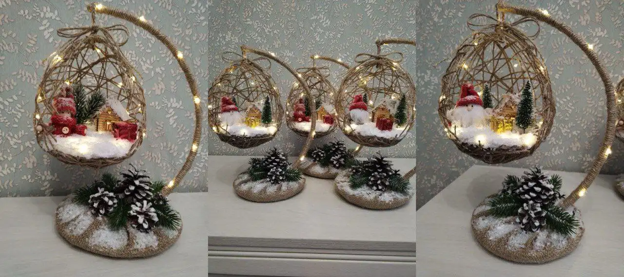 Рождественская елка ручной работы с гирляндой