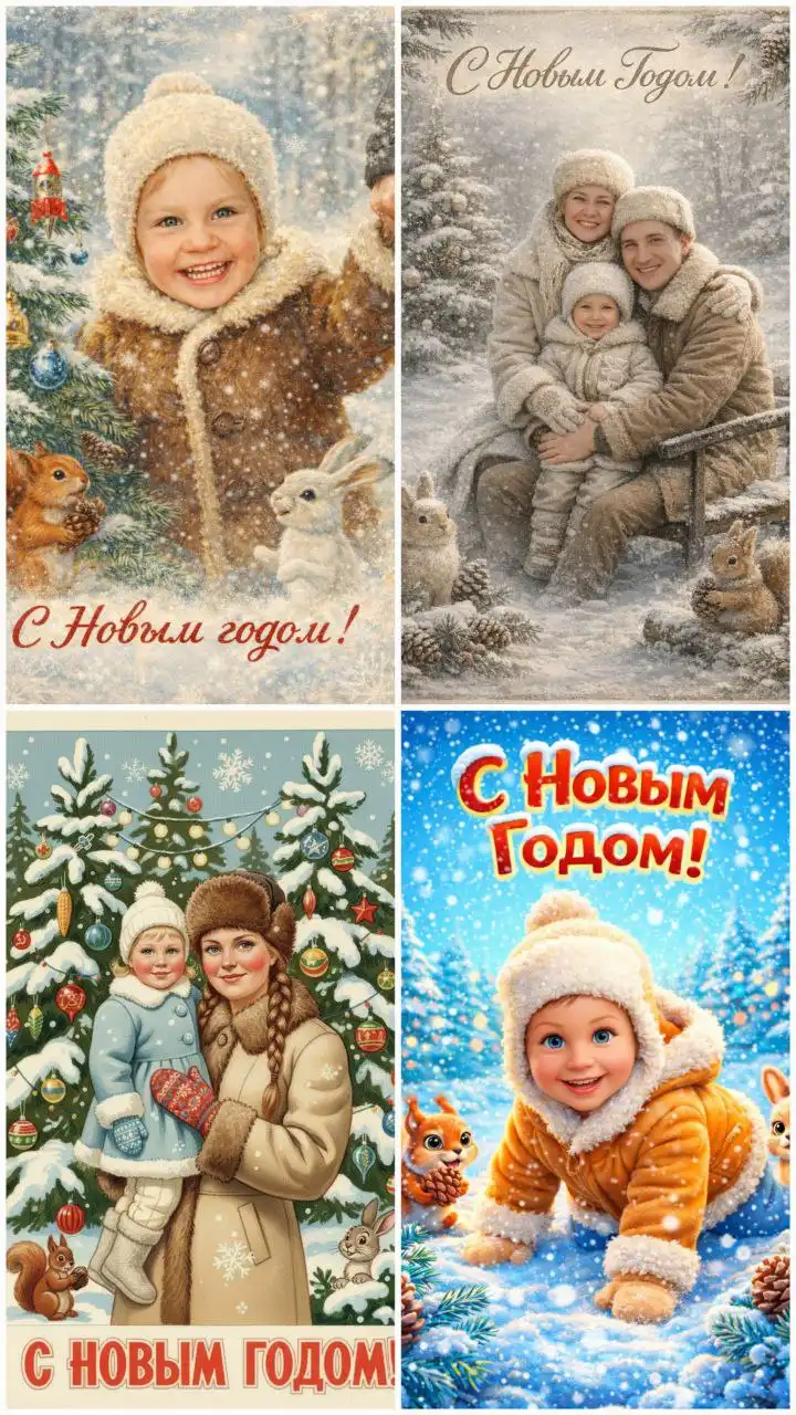 Стилизованные новогодние открытки по фото