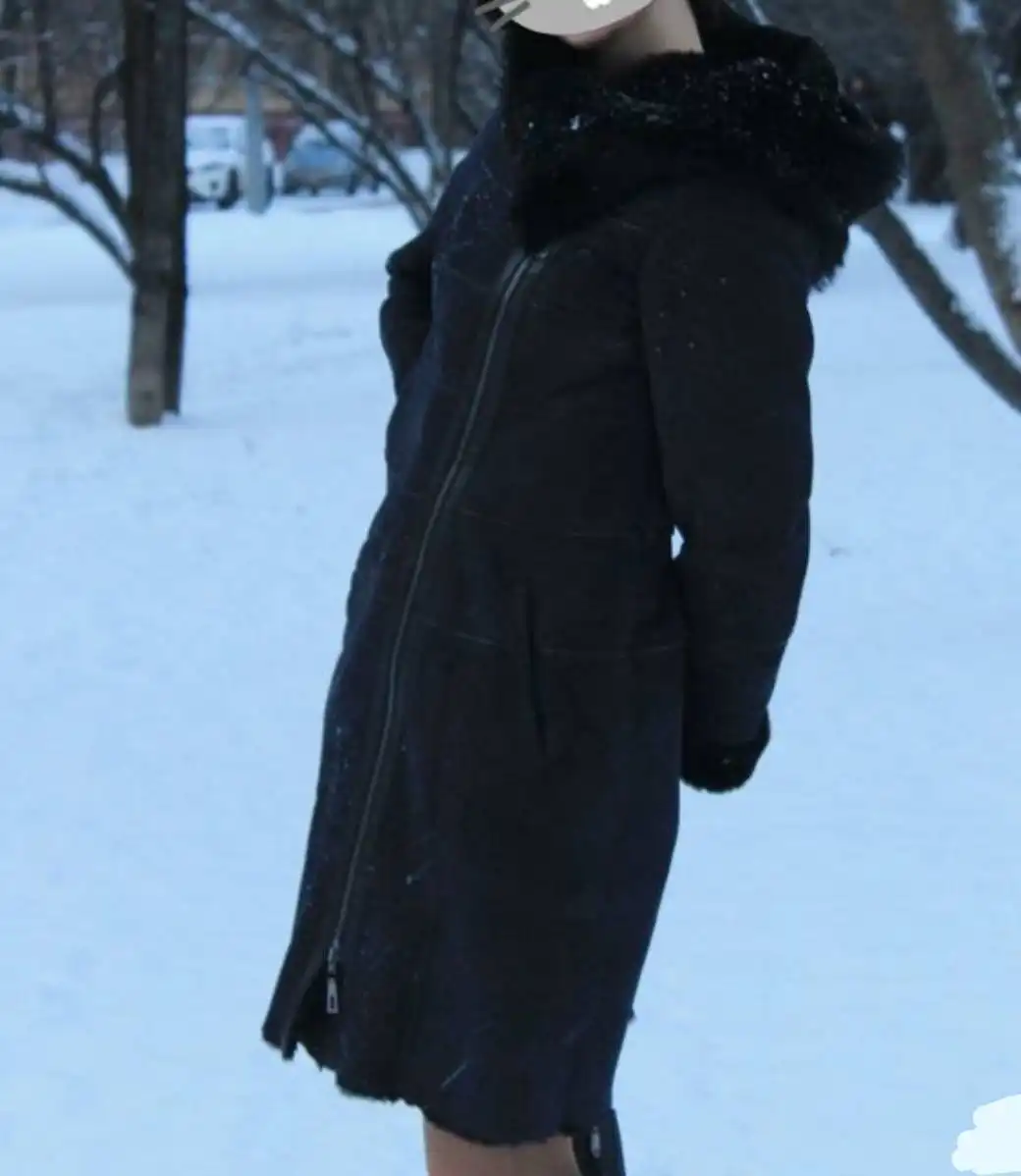 Удлиненная дубленка из натурального меха овчины