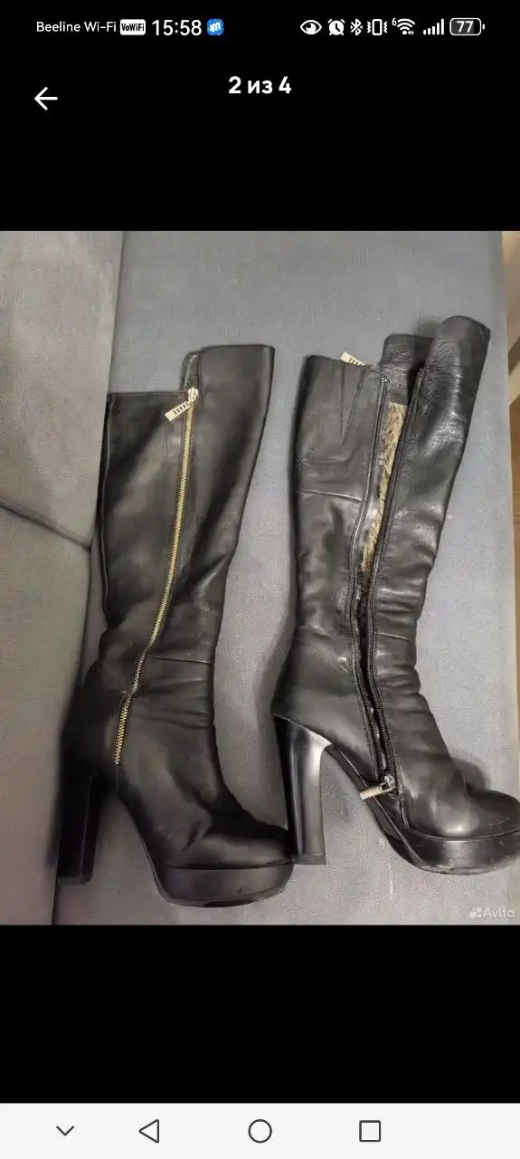 Женские сапоги из натуральной черной кожи